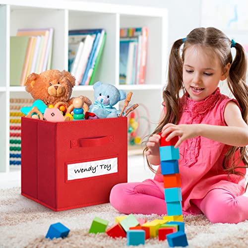11 Inch Storage Cube,Storage bin,cube storage (Set of 10) Foldable Fabric Cube Storage Bins with 10 Labels Window Cards & a Pen,Baskets Containers for Shelves,Closet Organizers Box,Red - view 5