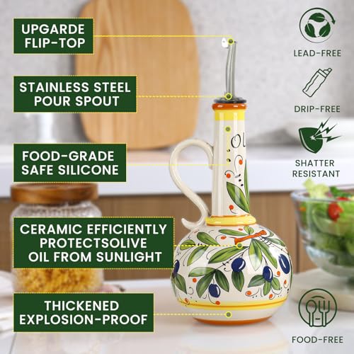 18 oz Ceramic Olive Oil Dispenser Bottle for Kitchen, Large Capacity Oli and Vinegar Cruet with Stainless Steel Spout, 540 ml Oil Container with Handle for Cooking Preventing, Vinegar Cruet - view 6