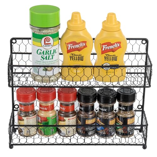 Spice Rack Wall Mount, Counter 2 Tier Spice Rack, over the Stove Seasoning Jar Storage Organizer, Black Metal Wire, Kitchen Farmhouse Style - view 7