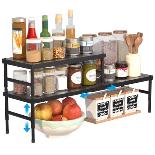 2 Pack Expandable adjustable stackable kitchen cabinet organizer,spice rack