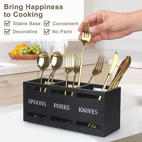 Wooden Silverware Caddy for Party Cutlery Utensil Holder Organizer Counter - view 2