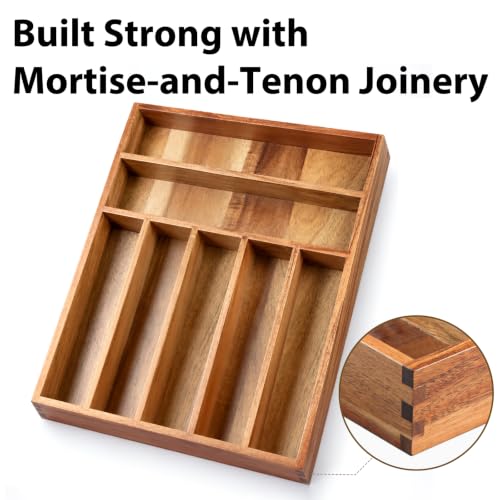 Acacia Wood Silverware Organizer Tray for Drawer, 7 Compartments - view 3