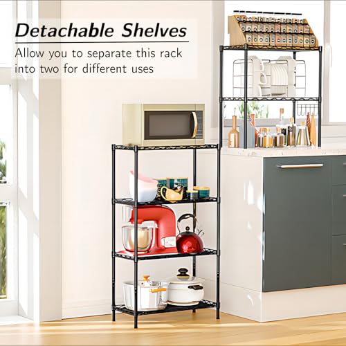 6-Tier Storage Shelf Wire Shelving Unit Free Standing Rack Organization Adjustable Leveling Feet, Stainless Side Hooks, Black - view 6