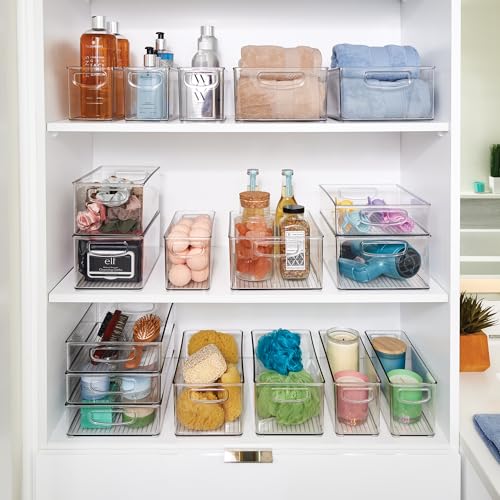 Stackable Plastic Handle Bin Storage Organizers, 18 Pack, Clear - view 6