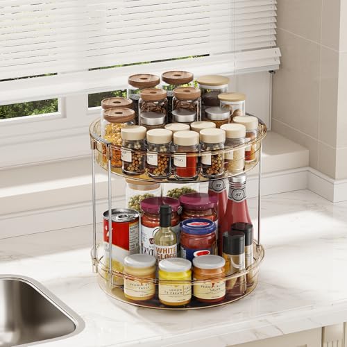 2 Pack 2 Tier Lazy Susan Turntable Organizer 12'' Rotating Spice Rack Organization for Cabinet, Kitchen, Pantry, Countertop, Bathroom, Vanity, Medicine Cabinet Organizer, Amber - view 7