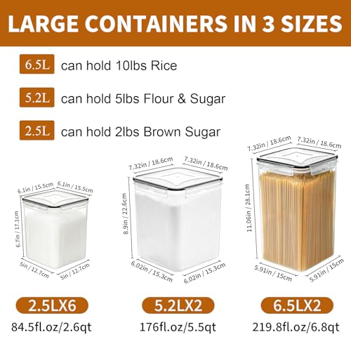 Flour Sugar Storage Containers, 10 Pack Large Airtight Food Storage Containers with Lids for Kitchen Pantry Organization and Storage, BPA Free Plastic Canisters Sets for Cereal, Rice and Baking - view 3