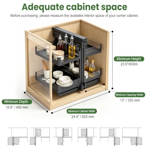 Blind Corner Cabinet Pull-Out Organizer, 2-Tier, Soft-Close, 4 Shelves - view 7