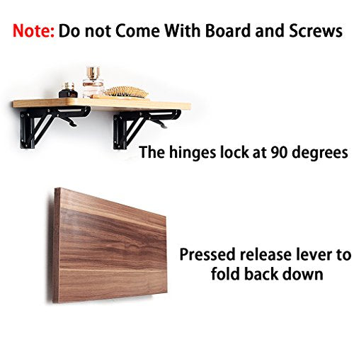 Sturdy Folding Shelf Brackets - Heavy Duty Metal Triangle Table Bench Folding Shelf Bracket 10 Inch, 2 Pcs Folding Shelf Hinge Wall Mounted, Max Load 132lb (Black) - view 3