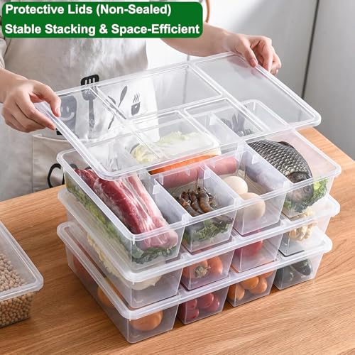 2 Pack Divided Veggie Tray with Lid, Salad Bar Containers for Fridge Organizer, 5 Compartment Snackle Box Container, Clear Plastic Food Storage & Seving for Fruit, Vegetable, Snack, Meal Prep - view 4