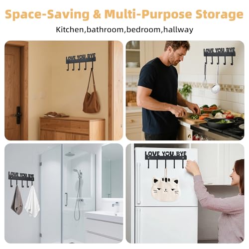 Key Holder Wall Mount, No Drill Adhesive, Black, 5 Hooks - view 5