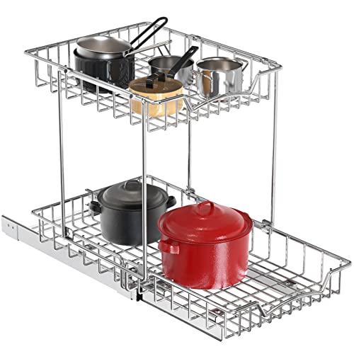 2-Tier (L+L) Pull Out Under Cabinet Sliding Shelf, Chrome
