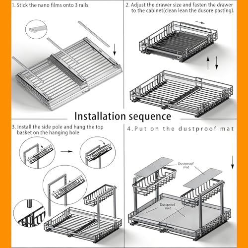Under Sink Organizer, 1 Pack 2-Tier Expandable Pull Out Storage with Ball-Bearing Slides, Height Adjustable for Kitchen Bathroom Cabinet, Black - view 7