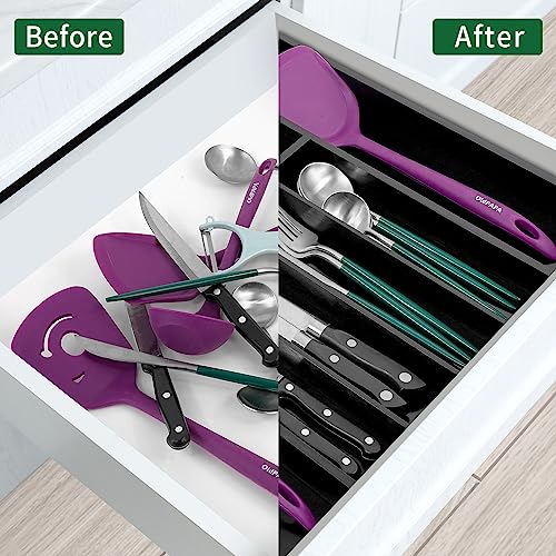 Bamboo Silverware Drawer Organizer, Black Kitchen Utensils Tray - view 4