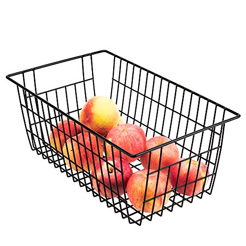 Freezer Basket Organizer, Refrigerator Metal Wire Storage Divider, Household Container Bins with Handles for Kitchen, Bathroom, Office, Camping, Black,Set of 4 - view 6