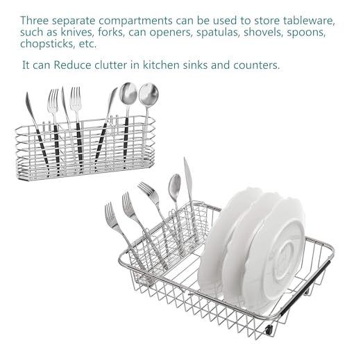 304 Stainless Steel Utensil Holder, Dish Drying Rack, kitchen Utensil Organizer, Knife and Fork Drainage Rack, Kitchen Drainage Basket Accessories, With Hooks, Rust Proof, Color-Silver - view 6