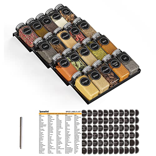 Spice Drawer Organizer with 28 Spice Jars, 386 Spice Labels, 4 Tier Seasoning Rack Tray Insert for Kitchen Drawers, 13" Wide x 17.5" Deep (Pack of 2) - view 3