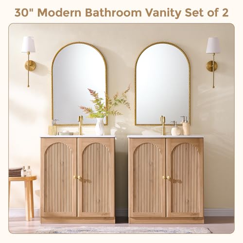30 Inch Arched Bathroom Vanity with Sink, Fluted Design, Natural Oak - view 5