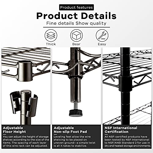 3-Tier Storage Shelves Adjustable, Wire Shelving Heavy Duty Storage Rack(150 Lbs Loading Capacity/ Shelf) Metal Shelf Organizer for Pantry Garage Kitchen 23"D x12"W x 30"H -Black - view 4