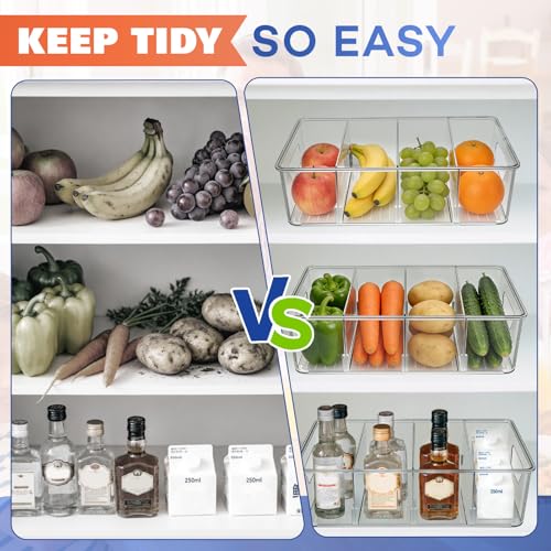 Stackable 4-Compartment Pantry Organizers and Storage, Clear Plastic Storage Bins with Removable Dividers Suitable for Pantry, Office, Kitchen, Cabinet & Fridge Organization, 2-Pack - view 6