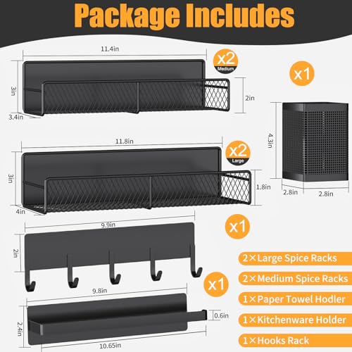 Magnetic Spice Rack for Refrigerator, 7 Pack Metal Shelf Black, Moveable Organizer with Hook Rack, Paper Towel Holder, Kitchenware Strong Storage Fridge - view 2