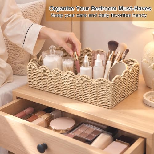Updated Scalloped Toilet Paper Storage Basket for Toilet Tank, Beige - view 6