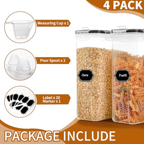 Cereal Containers Storage Set (4L / 135.2oz), 4PCS Airtight Food Storage Containers with Lids, Cereal Dispensers for Kitchen Pantry Organization and Storage with Pour Spout, 20 Labels, Marker - view 4