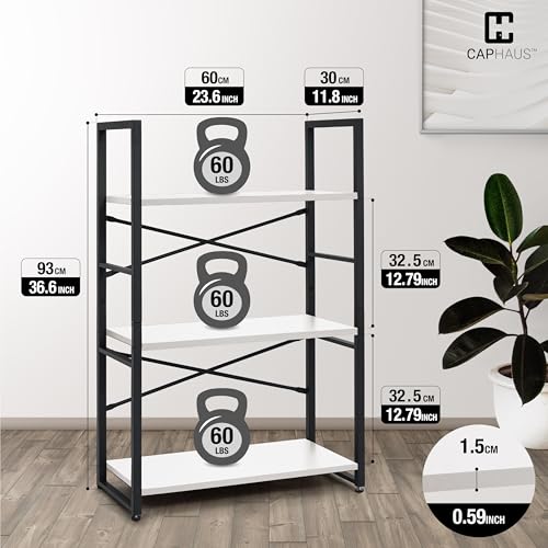 3 Tier Small Bookshelf, 24 Inch Width Free Standing Shelf, Bookcase Shelf Storage Organizer, Industrial Book Shelves for Home Office, Living Room, White Shelves & Metal Frame - view 3