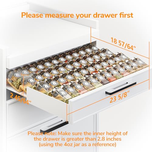 Bamboo Spice Drawer Organizer with Non-slip Mat,4 Tier - 2 Set Jar Spice Rack Tray From 12''to 24'',Hold up 48 Jars Seasoning Organizer for Kitchen,Cabinet,Drawers,Countertop - view 3