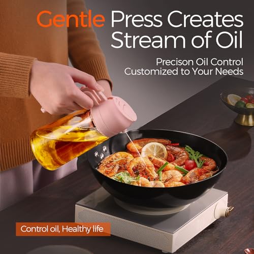 16oz/470ml Glass Olive Oil Sprayer for Cooking with Stickers, 2 in 1 Oil Dispenser for Kitchen Gadgets, Food Grade Premium Spray Bottle for Salad, Frying, BBQ (PeachPink) - view 4