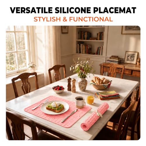2 Pack Multicolor Silicone Dish Drying Mat for Kitchen Counter Placemats Chef Mother Essentials Espresso Machine Station Utensil Holder Rack Washer Trivets Oven Tools Cute Girl Pink Gifts - view 4