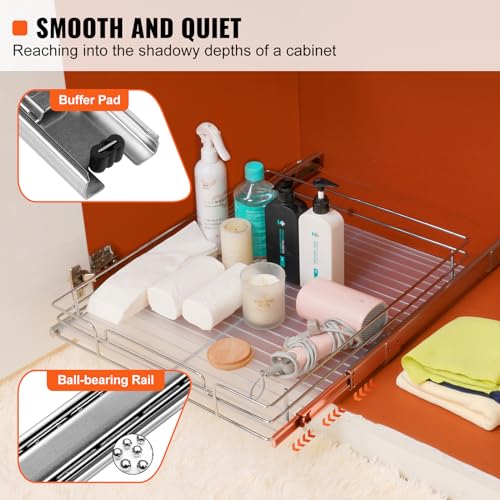 18.5"Wx21"Dx3.5"H Pull Out Cabinet Organizer, Heavy Duty Slide Out Pantry Shelves, Chrome-Plated Steel Roll Out Drawer, Drawer Storage for Home Under Sink, 20"Wx22"Dx7"H Install Size for Cabinet - view 3