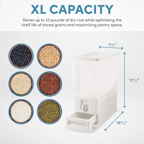XL 33-Pound Rice Dispenser and Countertop Beans or Grain Storage Bin with Automatic Measuring Funnel (ARD-133) - view 3