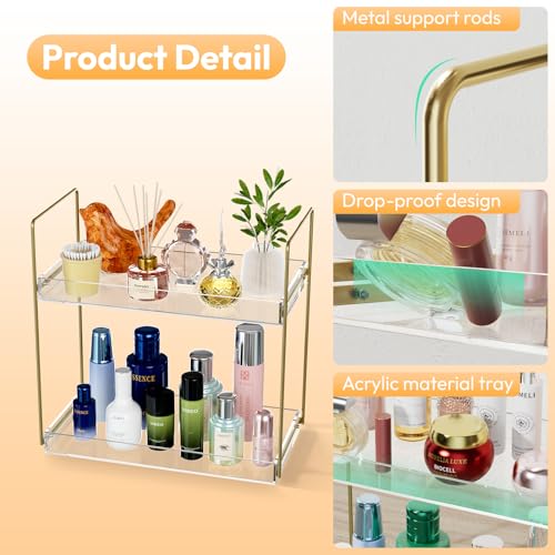 2 Tier Bathroom Counter Organizer Gold Acrylic Tray Vanity - view 3