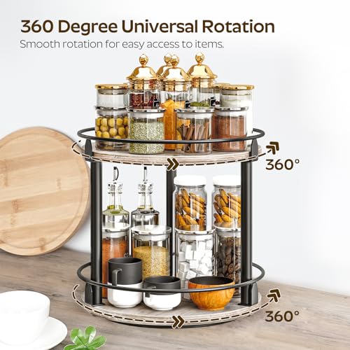 Lazy Susan Organizer, Rotating Spice Rack, 2 Tier Spice Turntable Organizer, Industrial Turntable Spice Holder, for Kitchen Countertop and Cabinet, Compact and Versatile, Greige SR22BG - view 4