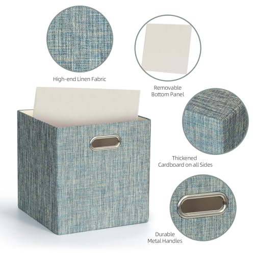 Storage Basket Bins,13×13×13 Foldable Storage Boxes Fabric Drawer Cubes for Closet Shelf Cabinet Bookcase - Set of 4,Teal - view 4