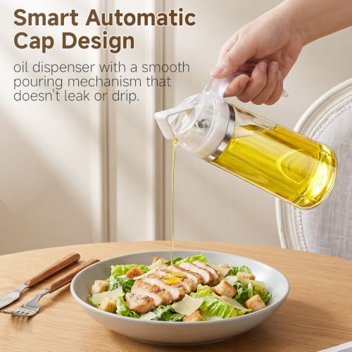 20oz Glass Oil Dispenser Bottle with Auto Flip Cap, White - view 3