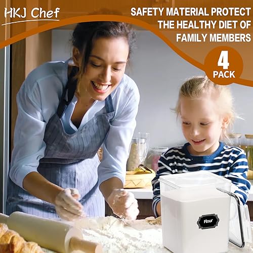 4 Pack Large Airtight Food Storage Containers with Lids (5.2L / 176oz), BPA Free Plastic Kitchen and Pantry Organization Contianers for Cereal Flour and Sugar Storage, Labels & Marker - view 7