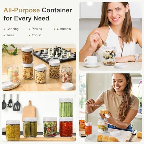6-pack 16oz Glass jars with Airtight Lids, Overnight Oats Containers with Lids, Wide mouth Mason Salad jars, Glass Food Storage Containers for Snacks Yogurt Spice Sugar-White - view 7