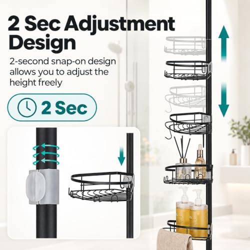 Shower Corner Caddy Organizer, Rustproof 4-Tier Tension Pole Shelf, Black - view 3