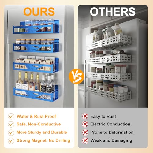 Magnetic Spice Rack for Refrigerator, 4 Pack Metal Magnetic Shelf Organizer for Fridge Side, Strong Spice Storage Rack for Kitchen, Dark Blue - view 5