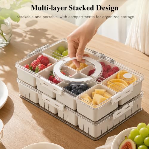 2 Pack Snack Box Container with 8 PP Compartments & 4 Draining Grids, Food Storage Tray with Lid & Handle, Dishwasher Safe, Portable Organizer for Picnic, Travel, Party - view 5