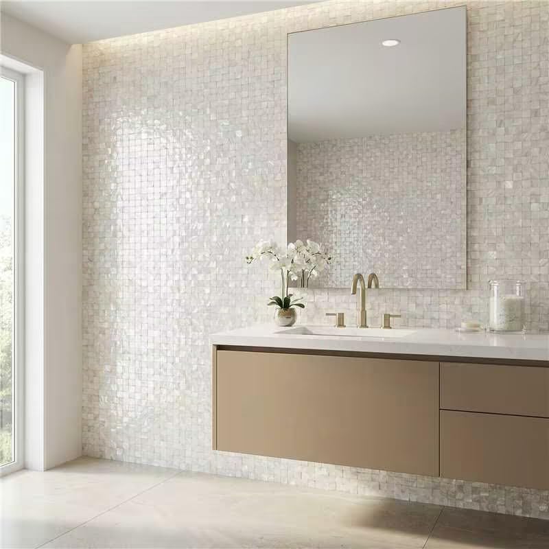 10 - Sheet Pearl Shells Tile Peel and Stick Backsplash, Self Adhesive Wall Tile for Kitchen, Bathroom, Bedroom (11.8"X11.8", White Nature) - view 6