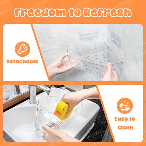 Bath Toy Storage for Baby & Toddler, 2 Pack Clear Adhesive Shower Caddy - view 5