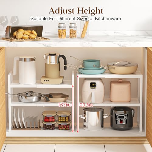 2-Tier Expandable Kitchen Storage Shelf,150LBS Heavy Duty Metal Shelving Units For Small Appliance,Adjustable Pots and Pans Organizer Rack Shelves For Kitchen Counter Under Cabinet Garage Pantry,White - view 6