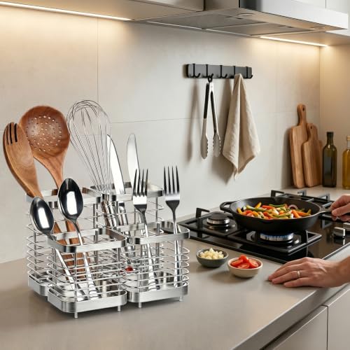 Utensil Holder, Stainless Steel Utensil Drying Rack for Kitchen Counter - view 7