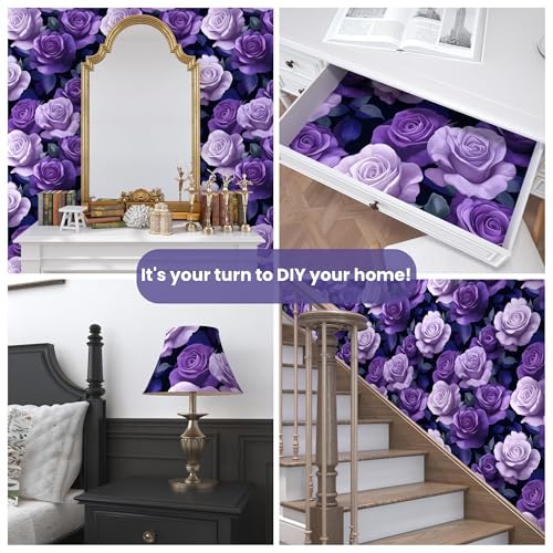 Black Dark Pruple Rose Floral Peel and Stick Wallpaper 17.5" x 118" - view 2