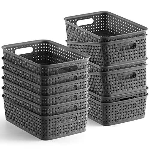 [12 Pack] Plastic Storage Baskets, Small Pantry Organization and Storage Bins, Household Organizers for Laundry Room, Bathrooms, Kitchens, Cabinets, Countertop, Under Sink or Shelves, Black - view 7