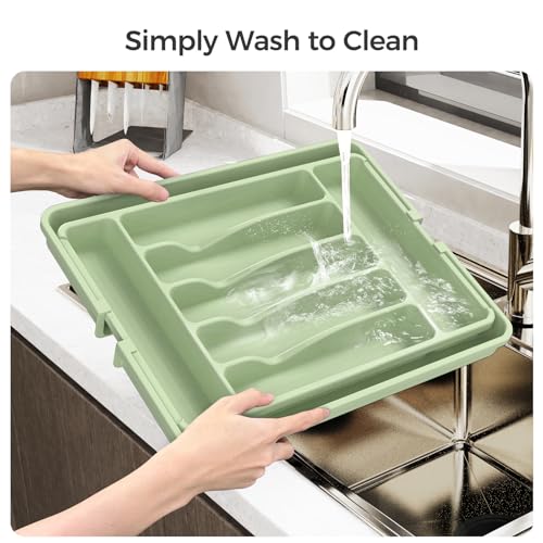 Extra Large Expandable Silverware Organizer, Flatware Tray, Green - view 5