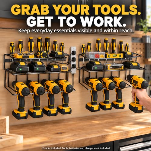 Power Tool Organizer for Tool Storage,Drill Holer Wall Mount,Storage Rack for Garage Organization, Wall Organizer with Shelf,Heavy Duty for Lifetime Use(2 Pack Black) - view 4