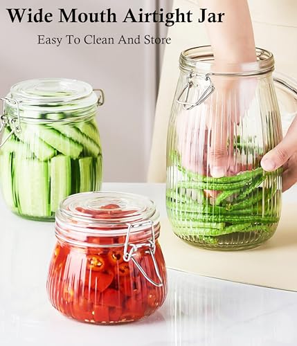 24 OZ Glass Jars With Clamp Lids Airtight Wide Mouth Storage Jars Sealed Canisters Food Containers For Kitchen Pantry Fruit Refrigerator Sugar Nuts Preserves Tea Coffee Beans 2 Set - view 5
